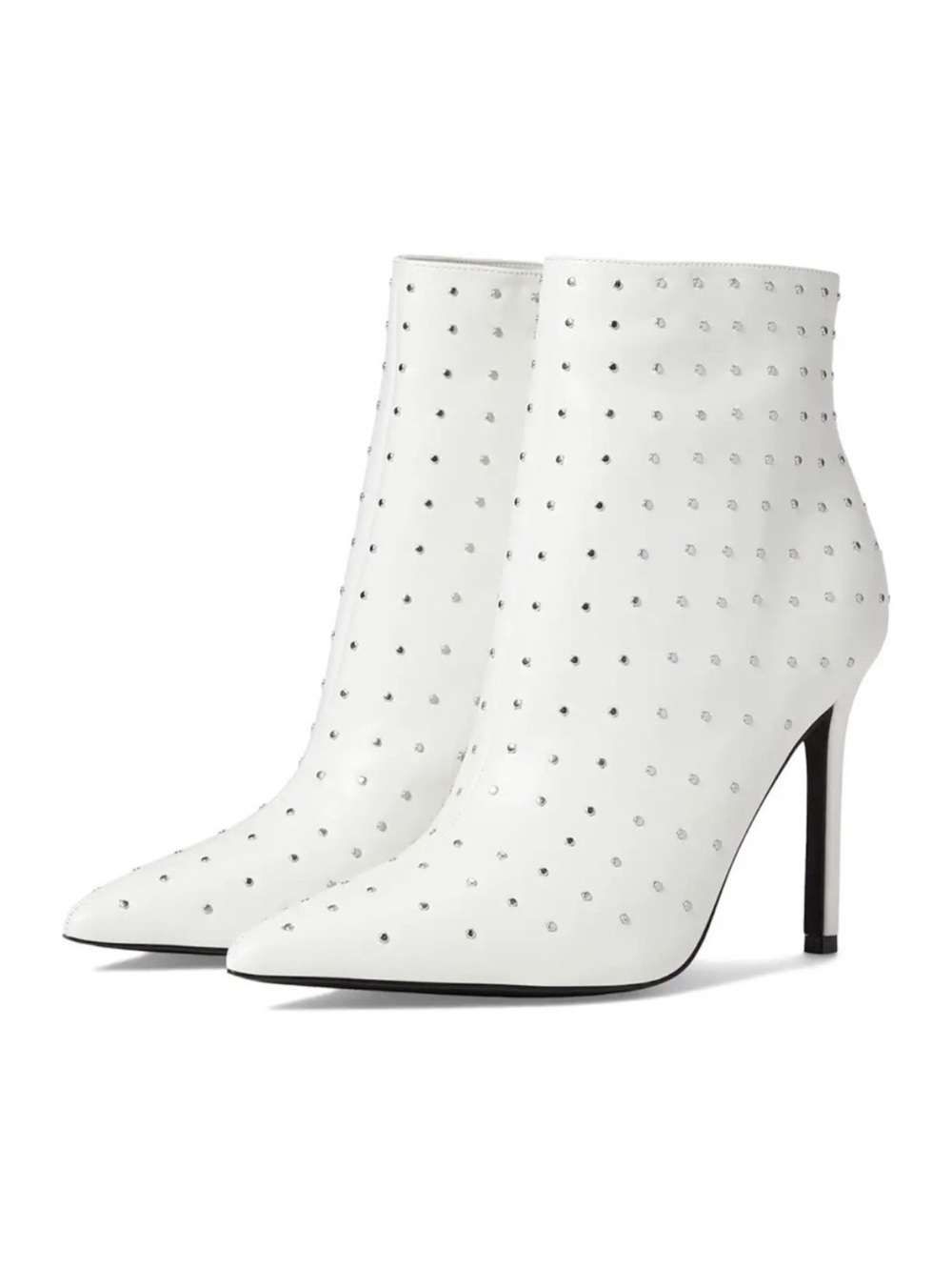 White Studded Pointed-Toe Stiletto Ankle Boots